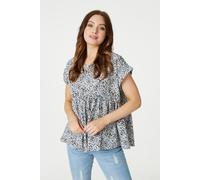 Izabel London Leopard Print Smock Top - Blue - 18