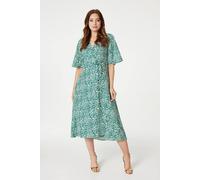 Izabel London Leopard Print Wrap Midi Dress In Green Green 8
