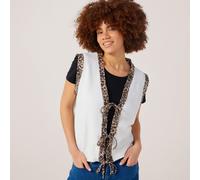 Izabel London Leopard Trim Knitted Vest CREAM MULTI SIZE 10