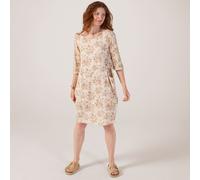 Izabel London Linen Blend 3/4 Sleeve Printed Dress with Pockets BEIGE MULTI SIZE 10