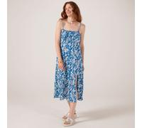 Izabel London Linen Blend Strap Printed Midi Dress BLACK,WHITE SIZE 10