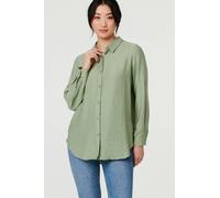 Izabel London Women's Long Sleeve Button-Front Shirt in Green | Size: 10 Izabel London Green 10