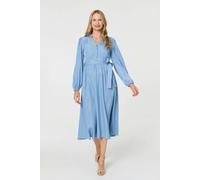 Izabel London Long Sleeve Empire Tie Waist Midi Dress - 12 - Blue