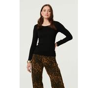 Izabel London Long Sleeve Slim Scoop Neck Top - 10 - Black