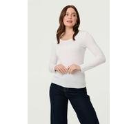 Izabel London Long Sleeve Slim Scoop Neck Top - 14 - White