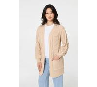 Izabel London Longline Cable Knit Texture Cardigan - S/M - Beige