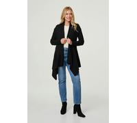 Izabel London Women's Longline Curve Hem Open Front Cardigan in Black | Size: 14 Izabel London Black 14