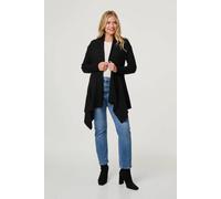 Izabel London Longline Curve Hem Open Front Cardigan In Black Black 18