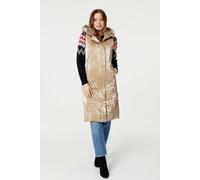 Izabel London Longline Hooded Puffer Vest - Gold - 10