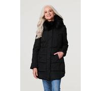 Izabel London Longline Padded Coat With Hood In Black Black 14