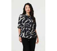 Izabel London Marble Print 3/4 Sleeve Ruched Blouse - 12 - Navy