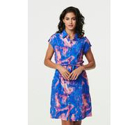 Izabel London Marble Print Knee Length Shirt Dress - Blue - 16