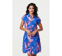 Izabel London Marble Print Knee Length Shirt Dress - Blue - 10