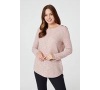 Izabel London Marled Button Shoulder Ribbed Top In Pink Pink 10
