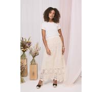 Izabel London Women's Mesh Crochet Texture Tie Waist Midi Skirt in White | Size: Large Izabel London White L
