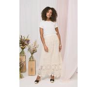 Izabel London Mesh Crochet Texture Tie Waist Midi Skirt - Ivory - M