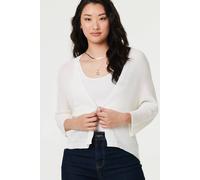 Izabel London Mesh Cropped 3/4 Sleeve Open Cardigan In White White S/M