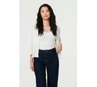 Izabel London Women's Mesh Cropped 3/4 Sleeve Open Cardigan in White | Size: Medium/Large Izabel London White M/L