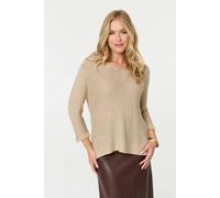 Izabel London Women's Mesh Texture 3/4 Sleeve Relaxed Top in Beige | Size: 12-14 Izabel London Beige 12-14