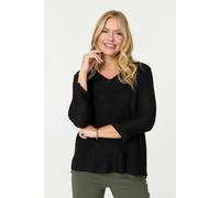 Izabel London Mesh Texture 3/4 Sleeve Relaxed Top - 12/14 - Black