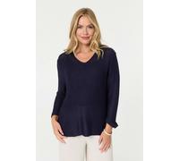 Izabel London Mesh Texture 3/4 Sleeve Relaxed Top - 12/14 - Navy
