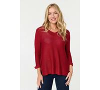Izabel London Women's Mesh Texture 3/4 Sleeve Relaxed Top in Red | Size: 12-14 Izabel London Red 12-14