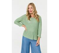 Mesh Texture 3/4 Sleeve Relaxed Top Izabel London Green 12-14