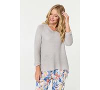 Izabel London Mesh Texture 3/4 Sleeve Relaxed Top - 12/14 - Silver