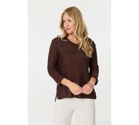 Izabel London Women's Mesh Texture 3/4 Sleeve Relaxed Top in Brown | Size: 8-10 Izabel London Brown 8-10