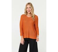 Izabel London Mesh Texture 3/4 Sleeve Relaxed Top - 8/10 - Orange