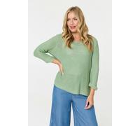 Izabel London Mesh Texture 3/4 Sleeve Relaxed Top - 8/10 - Sage
