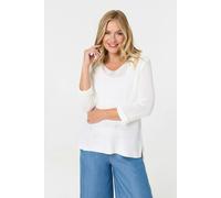 Izabel London Mesh Texture 3/4 Sleeve Relaxed Top - 8/10 - White