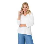 Izabel London Mesh Texture 3/4 Sleeve Relaxed Top for Women UK with a Scoop Neck and a Hip Length Hem. White