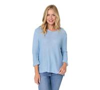 Izabel London Mesh Texture 3/4 Sleeve Relaxed Top for Women UK with a Scoop Neck and a Hip Length Hem. Light Blue