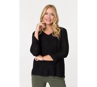 Izabel London Mesh Texture 3/4 Sleeve Relaxed Top In Black Black
