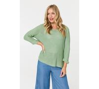 Izabel London Mesh Texture 3/4 Sleeve Relaxed Top In Green Green