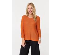 Izabel London Mesh Texture 3/4 Sleeve Relaxed Top In Orange Orange