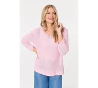 Izabel London Mesh Texture 3/4 Sleeve Relaxed Top In Pink Pink