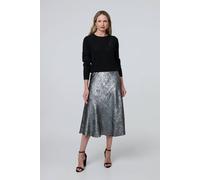 Izabel London Metallic A-Line Midi Slip Skirt for Women UK with high Waist, Elasticated Waistband and Slim fit. Silver