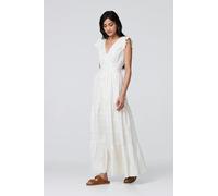 Izabel London Metallic Detail Frill Cap Sleeve Maxi Dress - White - 10