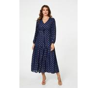 Izabel London Metallic Print V-Neck Tiered Maxi Dress In Blue Blue 16