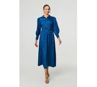 Izabel London Metallic Puff Sleeve Maxi Shirt Dress - Blue - 10
