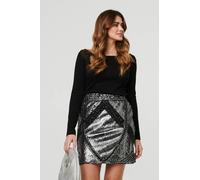 Izabel London Women's Metallic Sequin Embellished Mini Skirt in Silver | Size: 12 Izabel London Silver 12