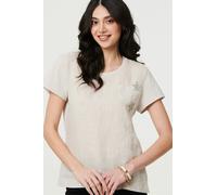 Izabel London Women's Metallic Star Detail Relaxed T-Shirt in Beige | Size: 12 Izabel London Beige 12