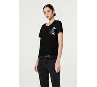 Izabel London Metallic Star Detail Relaxed T-Shirt - Black - 18