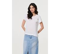 Izabel London Metallic Star Detail Relaxed T-Shirt In White White 18