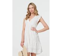 Izabel London Metallic Striped Texture Short Dress In White White 16