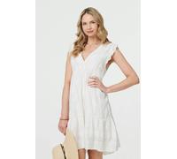 Metallic Striped Texture Short Dress Izabel London White 14