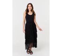 Izabel London Metallic Textured Tiered Midi Skirt In Black Black