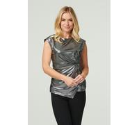 Izabel London Metallic Twist Detail Top - Silver - 16